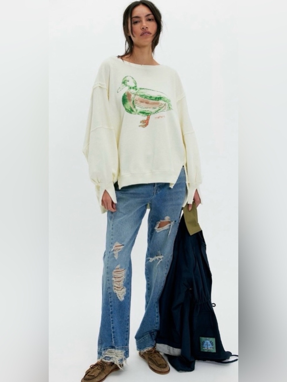 NEW Free People S We the Free Graphic Camden Pullover Mallard Combo Sweatshirt - Picture 4 of 9